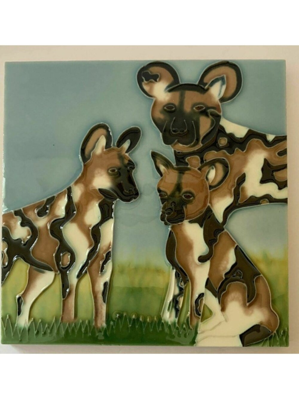 African Wild Dog  Decorative Ceramic Wall Art Tile 8x8 New